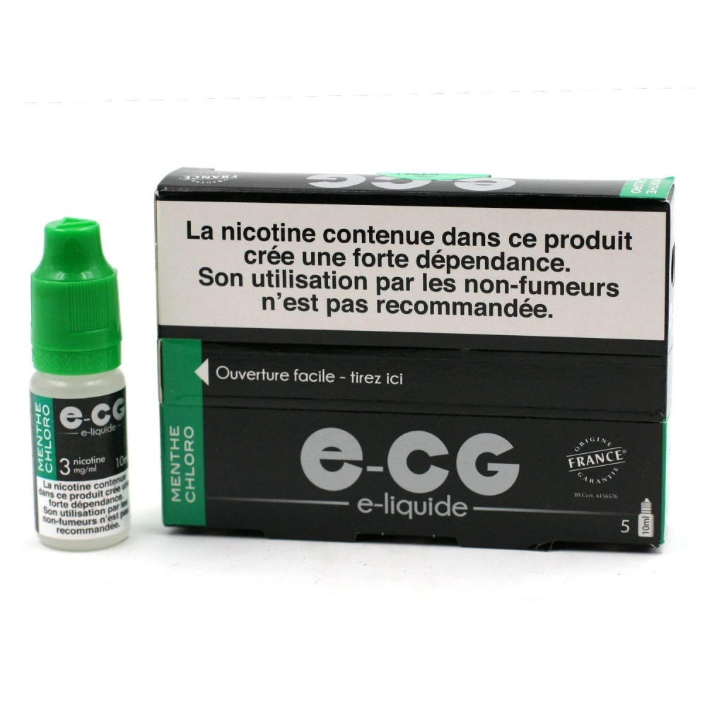 Lot De 5 Flacons E-CG - Goût Menthe Chloro 3 Mg/ml 3 Lot De 5 Flacons E-CG - Goût Menthe Chloro 3 Mg/ml