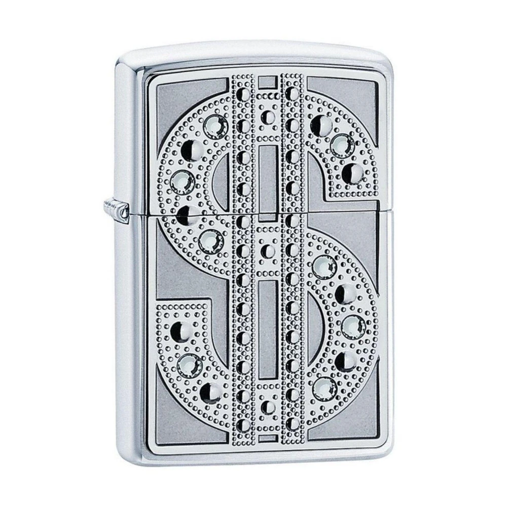Zippo Briquet Dollar Chrome Poli Avec Cristaux 3 Zippo Briquet Dollar Chrome Poli Avec Cristaux